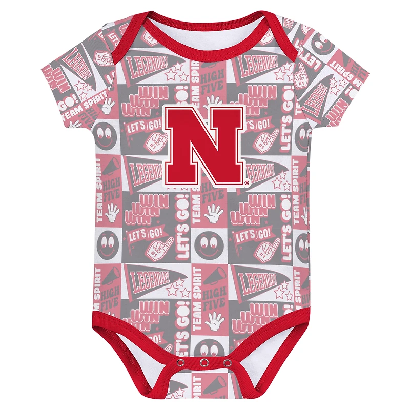 Newborn Scarlet Nebraska Huskers Sunday Comics 3-Pack Bodysuit Set