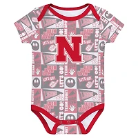 Newborn Scarlet Nebraska Huskers Sunday Comics 3-Pack Bodysuit Set