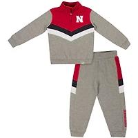 Ensemble sweat-shirt et pantalon de survêtement Clarence en polaire à quart zip pour tout-petit Colosseum Heather Grey Nebraska Huskers