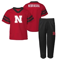 Ensemble haut et pantalon à col en V pour tout-petits, couleur écarlate/noir, Nebraska Huskers Red Zone