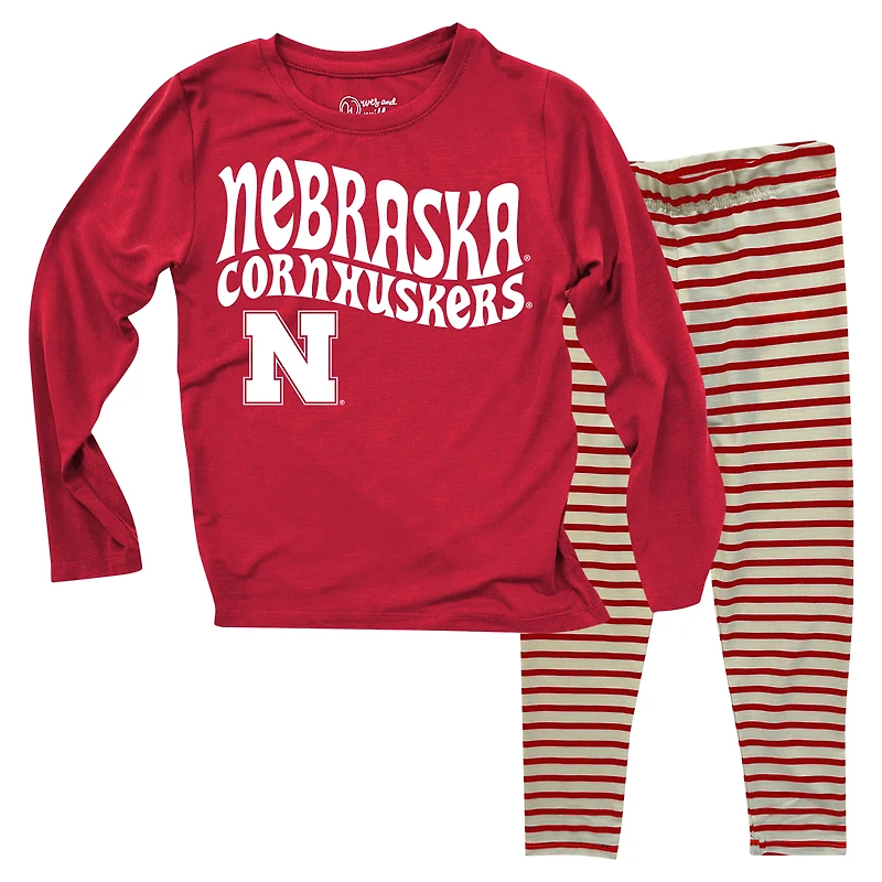 Toddler Wes & Willy  Nebraska Huskers Long Sleeve Top and Striped Tri-Blend Leggings Set