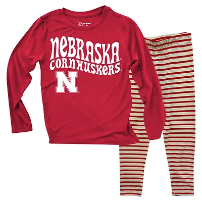 Toddler Wes & Willy  Nebraska Huskers Long Sleeve Top and Striped Tri-Blend Leggings Set