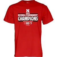 T-shirt unisexe bleu 84 Scarlet Nebraska Huskers, champions du tournoi de la conférence baseball Big Ten 2025