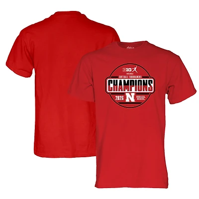 T-shirt unisexe bleu 84 Scarlet Nebraska Huskers, champions du tournoi de softball Big Ten 2026, vestiaire