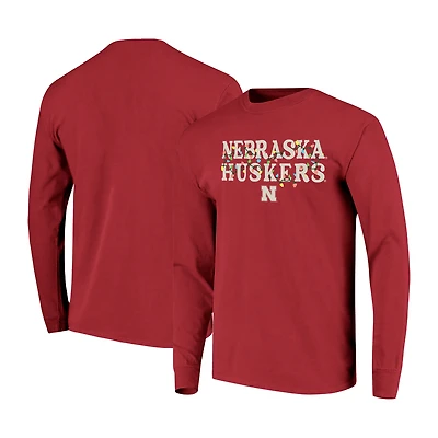 T-shirt unisexe à manches longues Nebraska Huskers Scarlet String Lights Comfort Color Image One