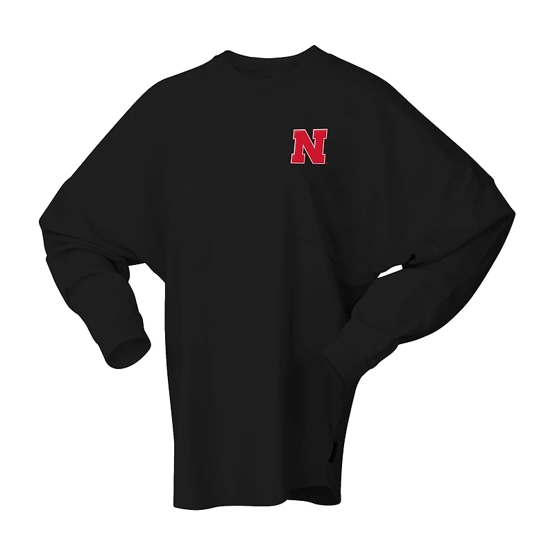 T-shirt unisexe à manches longues style Preppy surdimensionné, noir, Spirit Jersey, Nebraska Huskers