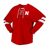 T-shirt unisexe à manches longues et col en V lacets Spirit Jersey Scarlet Nebraska Huskers