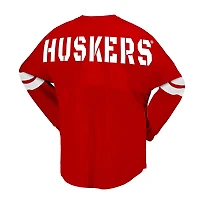 T-shirt unisexe à manches longues et col en V lacets Spirit Jersey Scarlet Nebraska Huskers