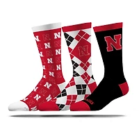 Lot de trois paires de chaussettes unisexes Strideline Nebraska Huskers Business Knit Crew