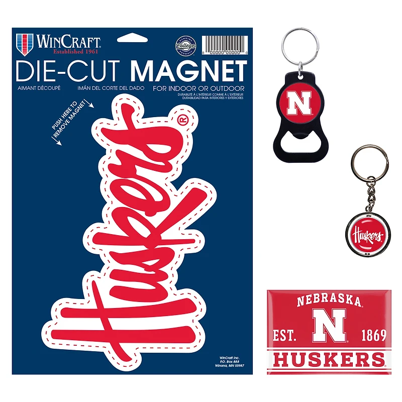 Lot de 4 porte-clés et aimants WinCraft Nebraska Huskers