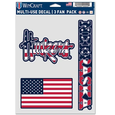 WinCraft Nebraska Huskers Three-Piece Stars & Stripes Fan Decal Set