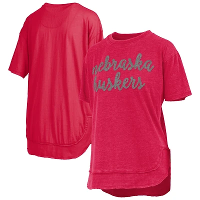 Women's Pressbox  Scarlet Nebraska Huskers Poncho T-Shirt
