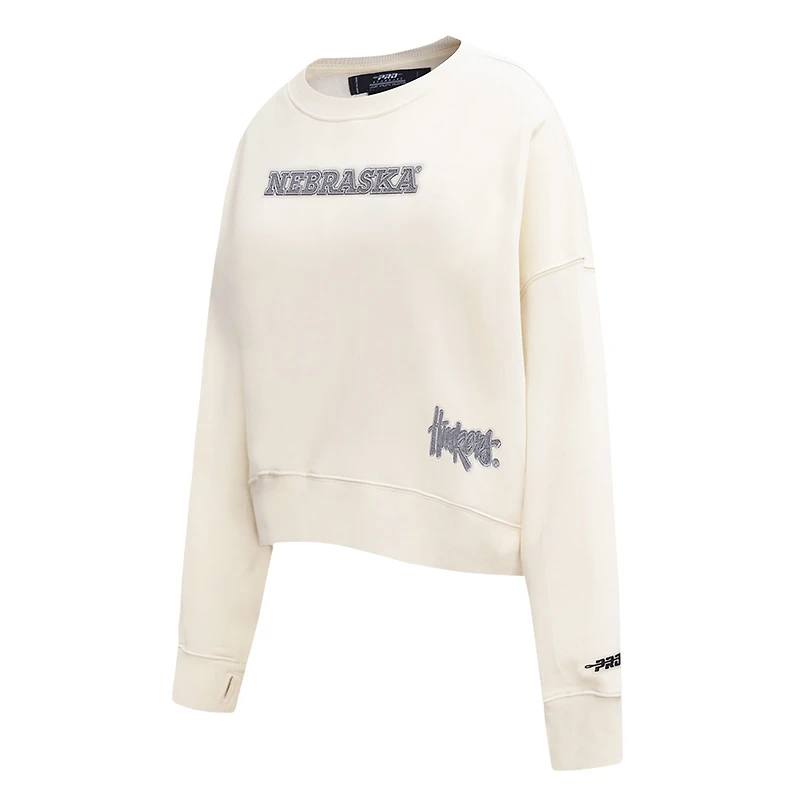 Women's Pro Standard Cream Nebraska Huskers French Terry Boxy Cropped Pullover Crewneck