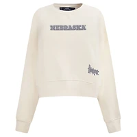 Women's Pro Standard Cream Nebraska Huskers French Terry Boxy Cropped Pullover Crewneck