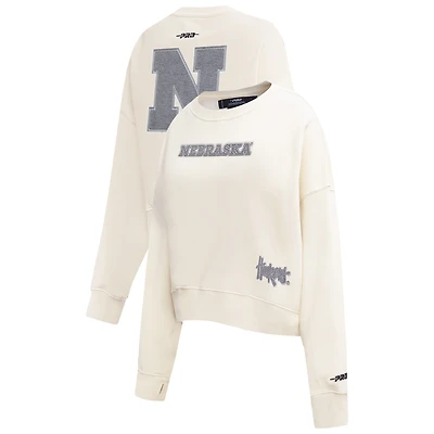 Women's Pro Standard Cream Nebraska Huskers French Terry Boxy Cropped Pullover Crewneck