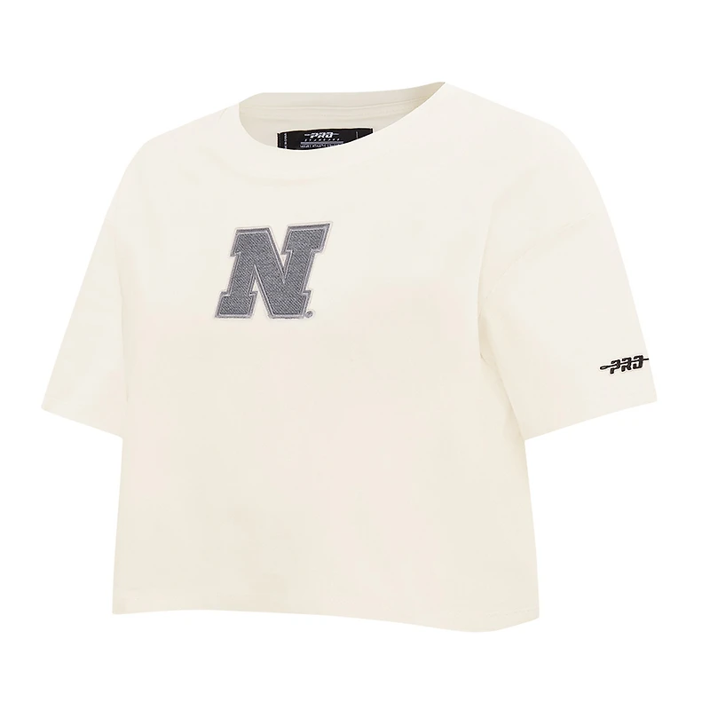 Women's Pro Standard Cream Nebraska Huskers Reverse French Terry Boxy Cropped T-Shirt