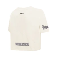 Women's Pro Standard Cream Nebraska Huskers Reverse French Terry Boxy Cropped T-Shirt