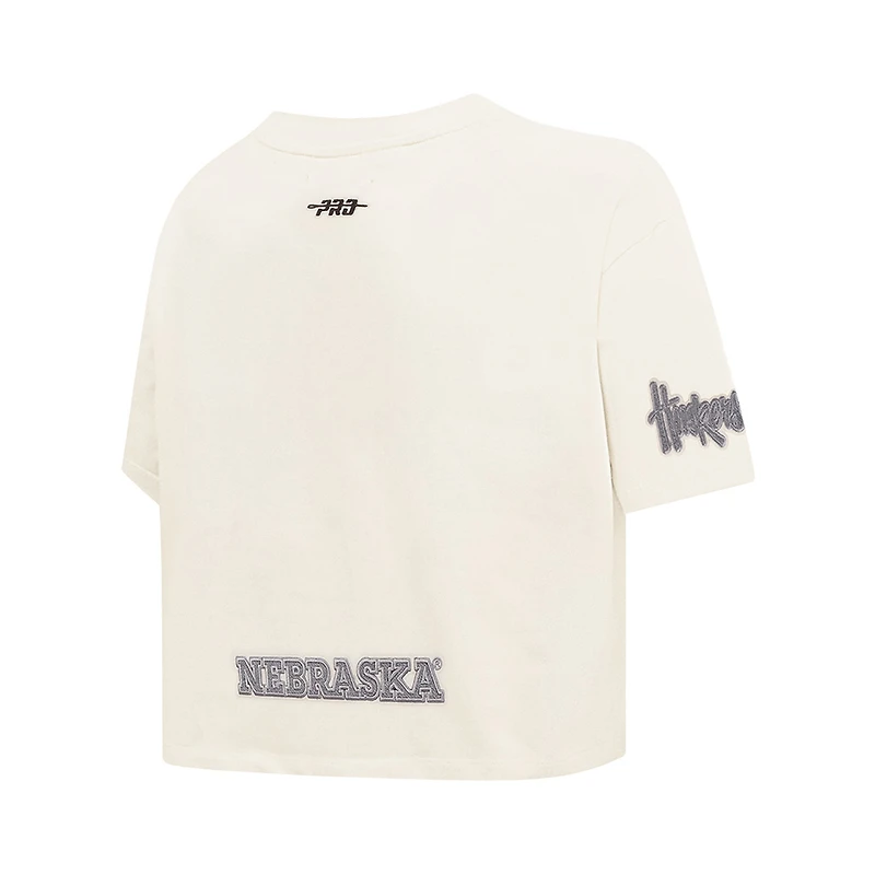 Women's Pro Standard Cream Nebraska Huskers Reverse French Terry Boxy Cropped T-Shirt