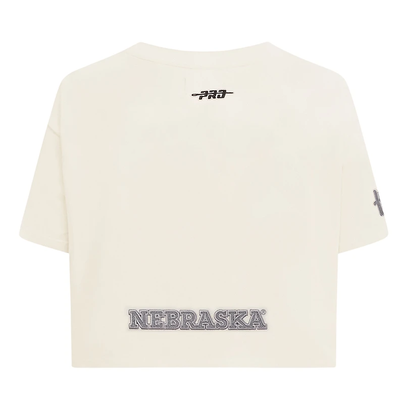 Women's Pro Standard Cream Nebraska Huskers Reverse French Terry Boxy Cropped T-Shirt