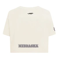 Women's Pro Standard Cream Nebraska Huskers Reverse French Terry Boxy Cropped T-Shirt