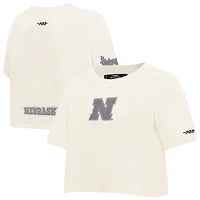 Women's Pro Standard Cream Nebraska Huskers Reverse French Terry Boxy Cropped T-Shirt