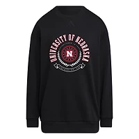 Women's adidas Black Nebraska Huskers Oversized Crewneck Pullover