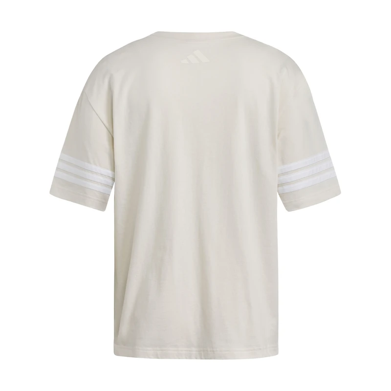 Women's adidas Cream Nebraska Huskers Fashion Three-Stripes Oversized T-Shirt