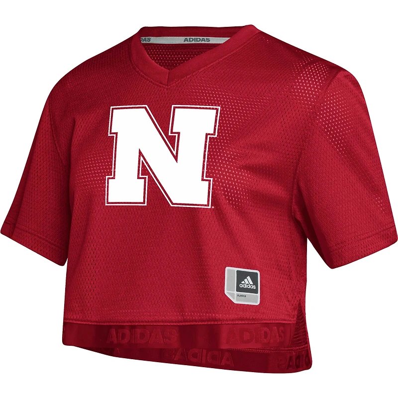 Women's adidas Scarlet Nebraska Huskers Primegreen V-Neck Cropped Jersey
