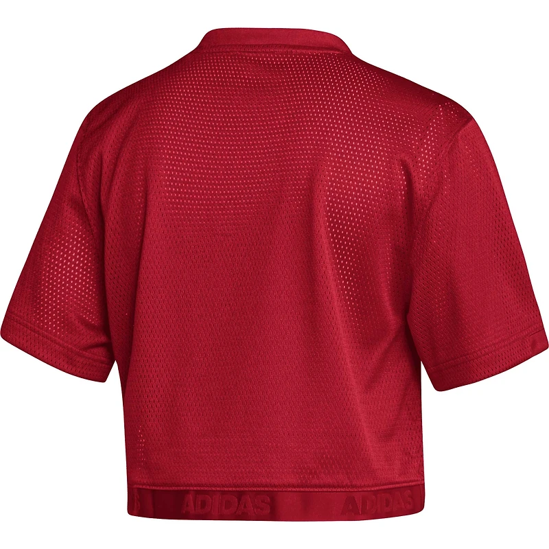 Women's adidas Scarlet Nebraska Huskers Primegreen V-Neck Cropped Jersey