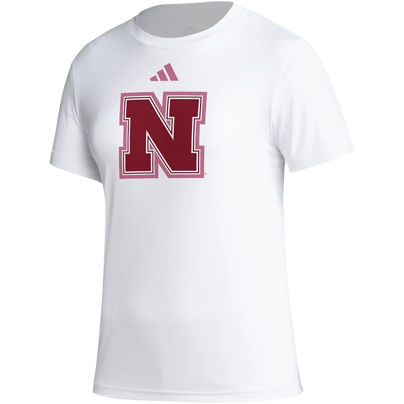 Women's adidas White Nebraska Huskers AEROREADY Breast Cancer Awareness Pregame T-Shirt