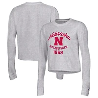 Women's Champion Gray Nebraska Huskers Boyfriend Cropped Long Sleeve T-Shirt