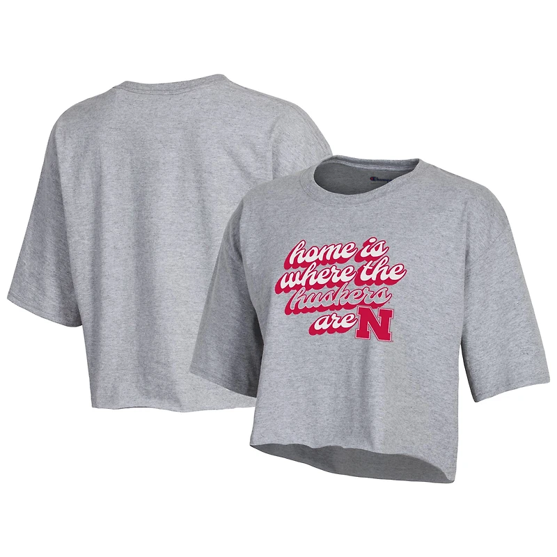 T-shirt court Boyfriend Champion Nebraska Huskers gris pour femme