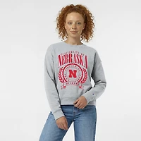 Women's Champion  Heather Gray Nebraska Huskers Academic Crest Powerblend Crewneck Sweatshirt