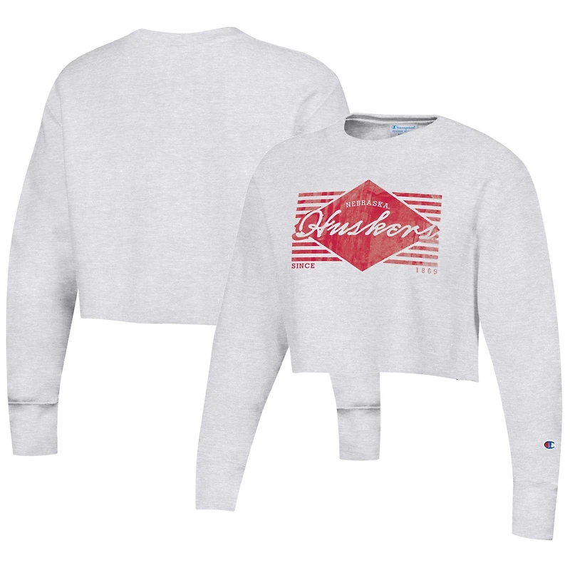 Sweat-shirt court Champion Heather Grey Nebraska Huskers Reverse Weave pour femmes