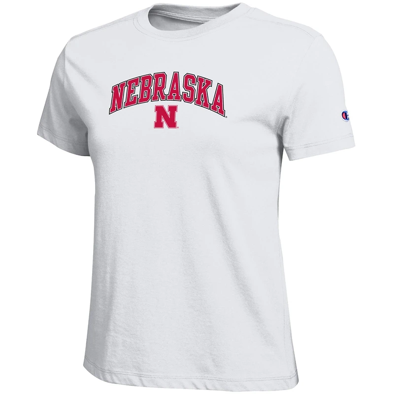 T-shirt blanc avec logo arqué des Nebraska Huskers, championnes féminines
