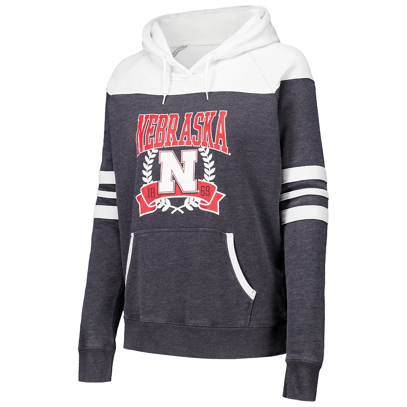 Women's Charcoal Nebraska Huskers Blitz Striped Blocked Raglan Pullover Hoodie