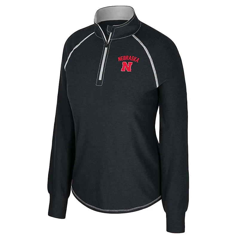 Haut raglan noir à fermeture éclair quart de tour pour femme Colosseum Nebraska Huskers Bikram