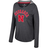 Women's Colosseum  Black Nebraska Huskers Distressed Heather Long Sleeve Hoodie T-Shirt