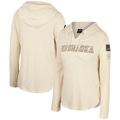 Colosseum Cream Nebraska Huskers OHT Appréciation militaire Casey Raglan T-shirt à capuche manches longues pour femmes
