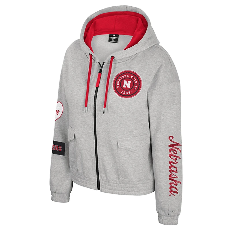 Veste à capuche zippée Alfie pour femme, gris Colosseum, des Nebraska Huskers