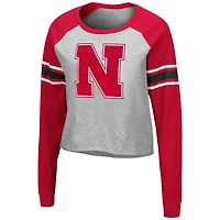 Women's Colosseum Heathered Gray/Scarlet Nebraska Huskers Decoder Pin Raglan Long Sleeve T-Shirt