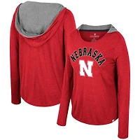 Women's Colosseum  Scarlet Nebraska Huskers Distressed Heather Long Sleeve Hoodie T-Shirt