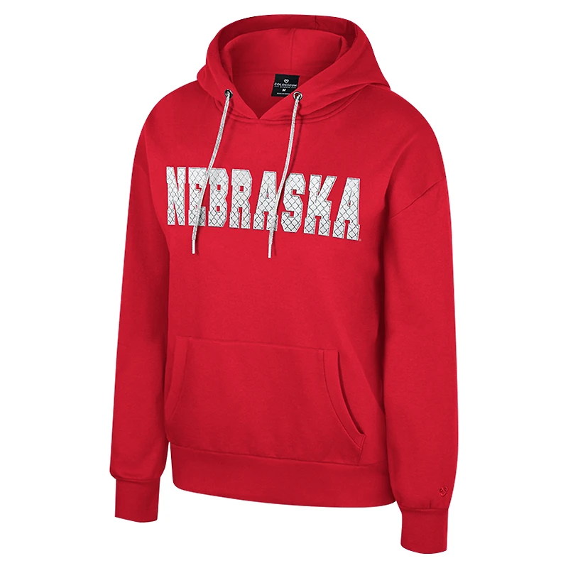 Sweat à capuche cordon de serrage avec strass réfléchissants Colosseum Scarlet Nebraska Huskers pour femme