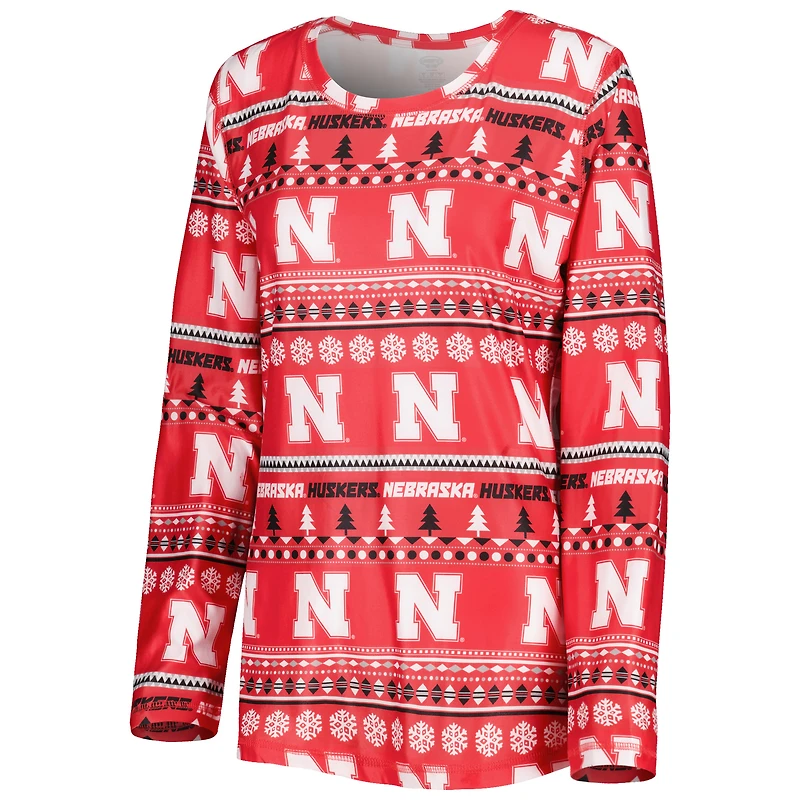 Women's Concepts Sport Scarlet Nebraska Huskers Holiday Long Sleeve Top and Pants Sleep Set