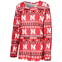 Women's Concepts Sport Scarlet Nebraska Huskers Holiday Long Sleeve Top and Pants Sleep Set