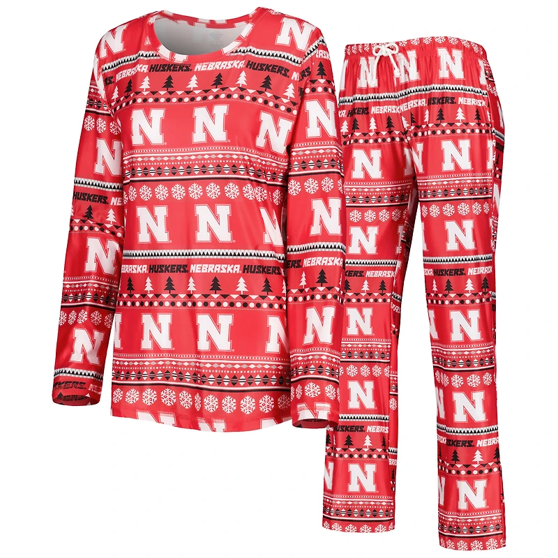 Women's Concepts Sport Scarlet Nebraska Huskers Holiday Long Sleeve Top and Pants Sleep Set