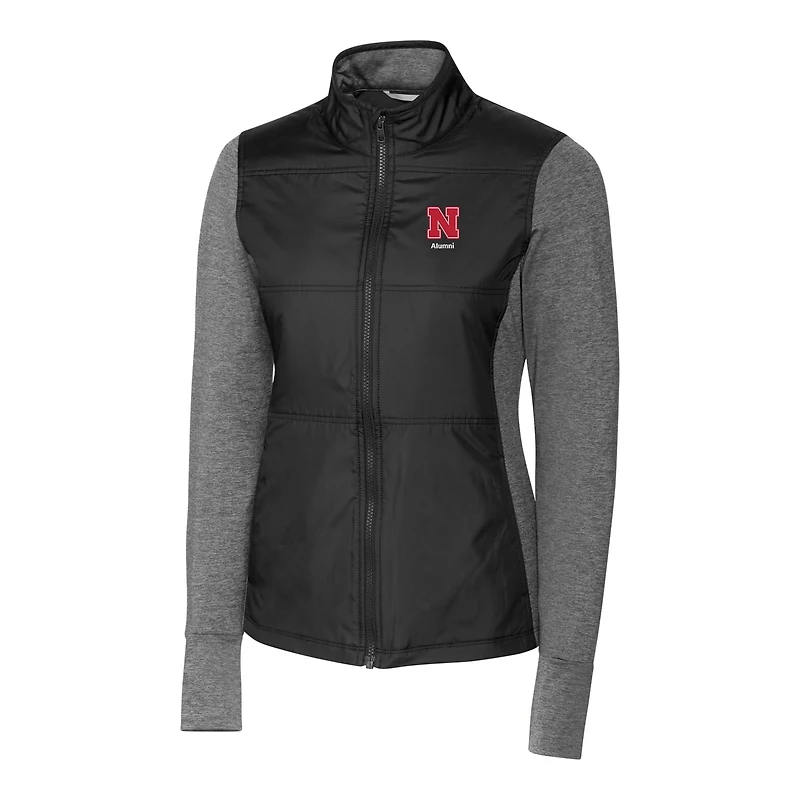 Coupe-vent matelassé hybride entièrement zippé DryTec Stealth pour femme, modèle Cutter & Buck Black Nebraska Huskers Alumni