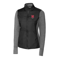 Coupe-vent matelassé hybride entièrement zippé DryTec Stealth pour femme, modèle Cutter & Buck Black Nebraska Huskers Alumni