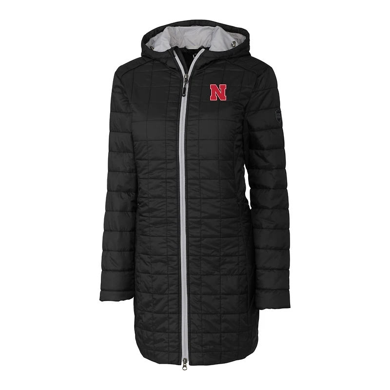 Women's Cutter & Buck Black Nebraska Huskers Rainier Primaloft Eco Hooded Long Coat