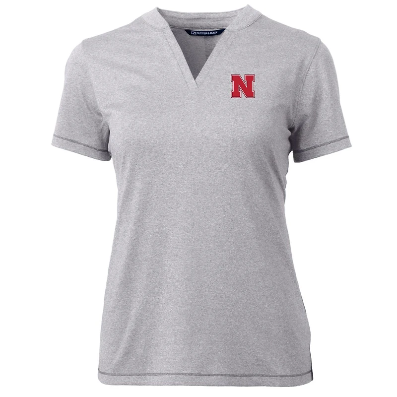 Women's Cutter & Buck Heather Gray Nebraska Huskers Forge Blade V-Neck Top